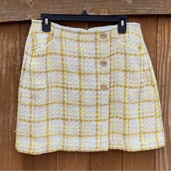 Cabi the Coco yellow & cream tweed mini button front w/pockets. Size 8. NWOT - Picture 4 of 8